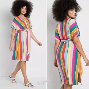 Eloquii Womens 16 Dress Rainbow Wrap Midi Short Sleeve Stretchy Plus Size